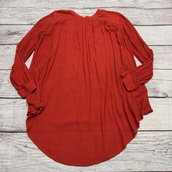 Free People High Low Tunic Top Gauze Flowy Women’s Size Medium Red - Picture 6 of 8